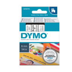 Dymo D1 Standardetiketten, 6mm x 7m black/transparent