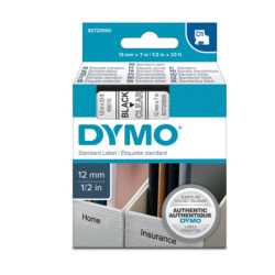 Etichette Cassette Dymo D1  12mm x 7m black/transparent