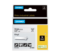 Self-Adhesive 12 mm x 5.5 m White on Black Dymo 1805435 Rhino Industrial Vinyl Labels